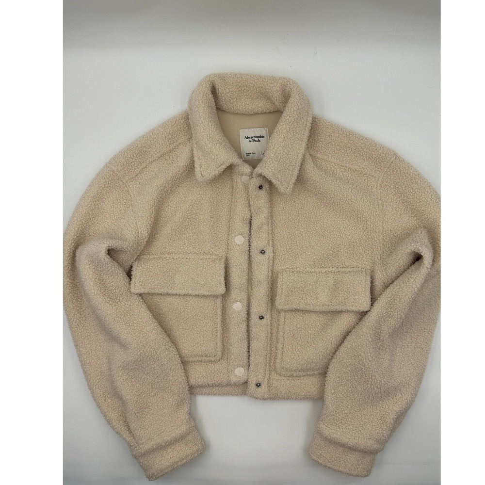 Abercrombie Womens Cropped Teddy Fleece Winter Jacket Cleangirl Preppy Cozy